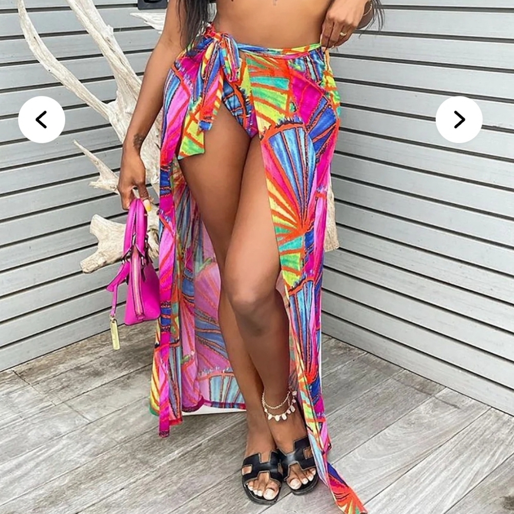 Fashion Nova St.‎ Barts Mesh Maxi Swim Skirt Sarong XL Vacation Resort Colorful